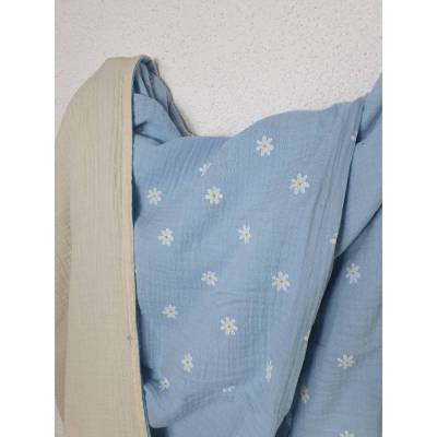 Musselindecke 200x130 Decke aus reiner Baumwolle Yogadecke leicht Kuscheldecke Tischdecke Picknickdecke blau