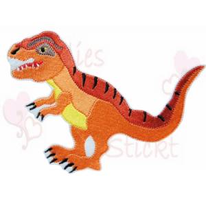 T Rex  Dinosaurier Applikation Aufnäher bügelbild stickapplikation  t-rex dino stickrei Orange Bild 1