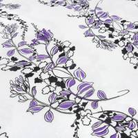Stoff Viskose Jersey Blumen Ranken Design weiß lila schwarz Kleiderstoff Bild 1