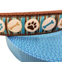 Hundehalsband Pfötchen Länge 48-53 cm verstellbar  Halsband braun türkis mit Dornschnalle Lederpolsterung Bild 2