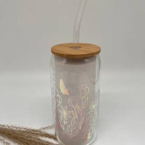 Glas mit Deckel u Strohhalm*Trinkglas*Weihnachtsgeschenk*Kaffebecher mit Deckel*personalisiertes Trinkglas*Bambusdeckel* Bild 5