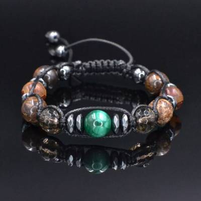 Geschenkidee Für Ihn: Herren Armband aus Edelsteinen Rauchquarz Bronzit Cubic Zirkonia mit Knotenverschluss, Makramee Armband, 10 mm