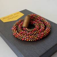 Elegante Häkelkette Spirale, koralle + bronze irisierend, 47 cm, Halskette aus Rocailles gehäkelt, Perlenkette Bild 1