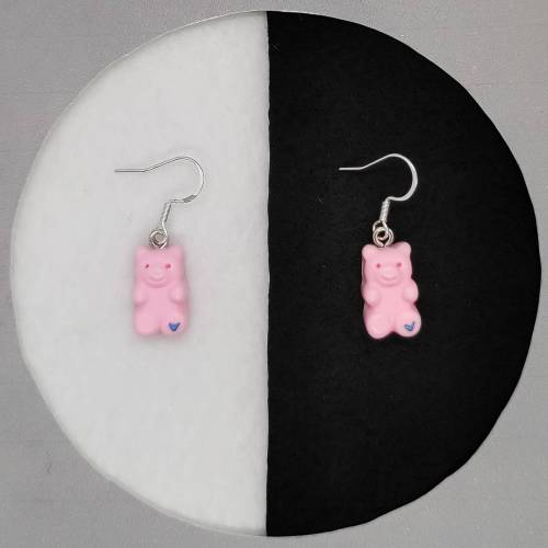 Pastell pinke Gummibärchen Ohrringe mit Edelstahl Ohrhaken, süßer Schmuck, niedliche Tier Ohrhänger