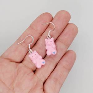 Pastell pinke Gummibärchen Ohrringe mit Edelstahl Ohrhaken, süßer Schmuck, niedliche Tier Ohrhänger Bild 2