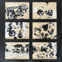 Handgemaltes abstraktes minimalistisches 6er SET auf hochwertigem 250g Naturell Papier schwarz weiß sand beige Bild 1