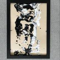 Handgemaltes abstraktes minimalistisches 6er SET auf hochwertigem 250g Naturell Papier schwarz weiß sand beige Bild 3