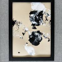Handgemaltes abstraktes minimalistisches 6er SET auf hochwertigem 250g Naturell Papier schwarz weiß sand beige Bild 8