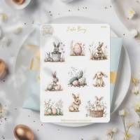 Osterhäschen Stickerbogen Easter Bunny, süße niedliche Osterhasen mit bunten Ostereier Sticker Bild 1