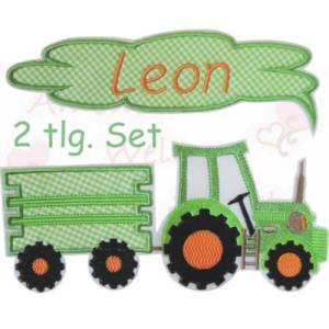 Applikation, Traktor, mit Name, 18cm x 13,5cm, Trekker, aufnäher, bügelbild, namensapplikation, grün, orange, stoffappli Bild 1