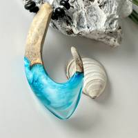 Maori Holz Harz Halskette , Epoxidharz ,Meer,Fischhaken, Geschenk ,Maritim,Geschenk ,türkis ,blau, Onyx Bild 5