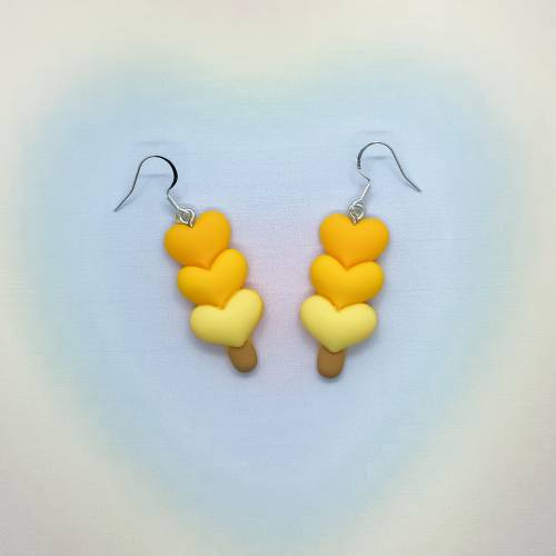 Gelbe Pastel Herz am Stiel Ohrringe aus polymer clay mit Edelstahl Haken