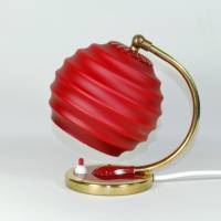 Unikat Tischlampe Leuchte klein Nachtlicht 21 cm Messing rot fifties 50er Jahre einmalig kultig vintage upcycling Bild 1