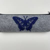 Stiftemäppchen Schmetterling dunkelblau, Kosmetiktasche, Geschenkideen, Federmäppchen Filz hellgrau, Mäppchen, Geschenke Bild 7