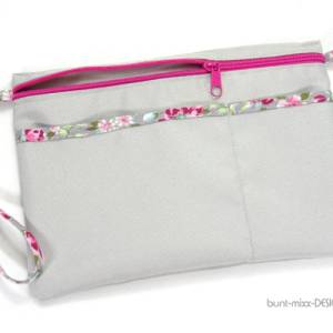 wetbag Kosmetiktäschchen, Handschlaufe Taschenorganizer Reise, hellgrau maritim oder floral, handmade by BuntMixxDESIGN Bild 2