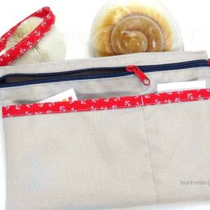 wetbag Kosmetiktäschchen, Handschlaufe Taschenorganizer Reise, hellgrau maritim oder floral, handmade by BuntMixxDESIGN Bild 9