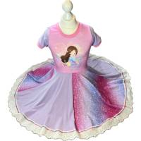 Festliches Kleid - Sommerkleid Größe 134 - Drehkleid Einschulungskleid Jerseykleid Festkleid Partykleid mit Einhorn und Bild 3