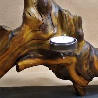 Wildholz Kerzenhalter aus einer Baumwurzel auf Schieferplatte Bild 3