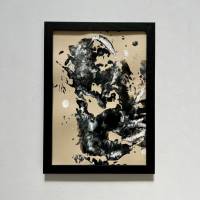 Handgemaltes abstraktes minimalistisches Bild auf hochwertigem 250g Naturell Papier schwarz weiß sand beige #3 