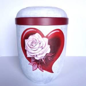 Urne, Urne mit Rose und Herz, Künstler Urne, handbemalte Bio Urne, Urne für Asche, Beerdigung Urne Bild 2