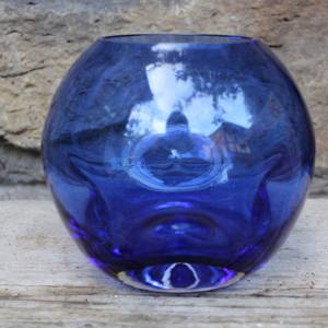 Pop Art Vase mit Einstichen Karl Friedrich kobaltblaues Glas mundgeblasen 70er Jahre Vintage Bild 2