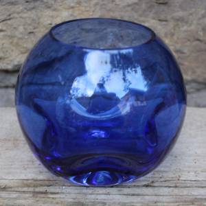 Pop Art Vase mit Einstichen Karl Friedrich kobaltblaues Glas mundgeblasen 70er Jahre Vintage Bild 3