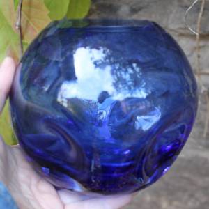 Pop Art Vase mit Einstichen Karl Friedrich kobaltblaues Glas mundgeblasen 70er Jahre Vintage Bild 7