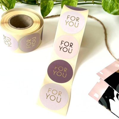 Geschenkaufkleber 5cm FOR YOU rosa lila flieder mit Goldeffekt Aufkleber rund Sticker mit Schrift für dich Geschenke