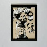 Handgemaltes abstraktes minimalistisches Bild auf hochwertigem 250g Naturell Papier schwarz weiß sand beige #4 