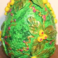 Osterei in Grün FRÜCHTE & BLÄTTER Acrylmalerei auf einem Keramikei Ostergeschenk Künstler-Ei Sammlerstück Bild 4