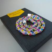 Perlenkette gehäkelt, transparent + bunt, 44 cm, Halskette, Häkelkette, Perlenkette, Glasperlenkette, Magnetverschluss Bild 1