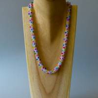 Perlenkette gehäkelt, transparent + bunt, 44 cm, Halskette, Häkelkette, Perlenkette, Glasperlenkette, Magnetverschluss Bild 2
