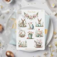 Blumiger Stickerbogen Floral Easter, mit Kaninchen ,Küken umrahmt von Blumen für Osterkörbchen als Geschenk oder Planer Bild 1