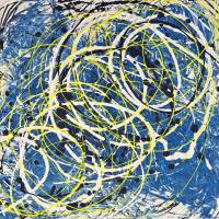 Abstraktes Neon Gemälde CIRCLES , Moderne Kunst, Malerei, Acryl, blau, weiß, neon gelb auf Leinwand Bild 1
