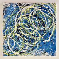 Abstraktes Neon Gemälde CIRCLES , Moderne Kunst, Malerei, Acryl, blau, weiß, neon gelb auf Leinwand Bild 2
