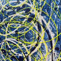 Abstraktes Neon Gemälde CIRCLES , Moderne Kunst, Malerei, Acryl, blau, weiß, neon gelb auf Leinwand Bild 3
