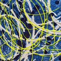 Abstraktes Neon Gemälde CIRCLES , Moderne Kunst, Malerei, Acryl, blau, weiß, neon gelb auf Leinwand Bild 4