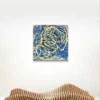 Abstraktes Neon Gemälde CIRCLES , Moderne Kunst, Malerei, Acryl, blau, weiß, neon gelb auf Leinwand Bild 8