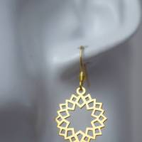 Ornament Ohrringe Gold, Mandala Ohrringe, Boho hängende Ohrringe, filigrane Ohrhänger, rund, leichte Ohrringe, Edelstahl Bild 5