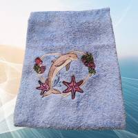 besticktes Handtuch mit einem dekorativen Muster, Wellness - Handtuch,  hellblau Bild 2