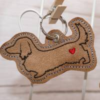 Schlüsselanhänger Dackel mit Herz aus veganem Kunstleder - Geschenk für Hundebesitzer - Rauhhaardackel - Langhaardackel Bild 10