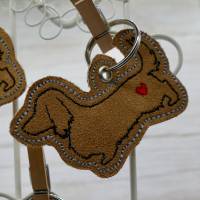 Schlüsselanhänger Dackel mit Herz aus veganem Kunstleder - Geschenk für Hundebesitzer - Rauhhaardackel - Langhaardackel Bild 4