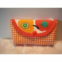 Taschentüchertaschen-Taschentuch-Täschchen,Taschentücher-Etui-Kosmetiktäschchen retro-Äpfel-Karo orange, reine Baumwolle Bild 1