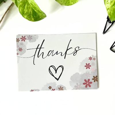 5 - 100 Stück Dankeskarte ROT Paketbeileger A6 schlichte Danksagungskarten Blümchen floral beschriftbar Karten