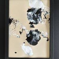 Handgemaltes abstraktes minimalistisches Bild auf hochwertigem 250g Naturell Papier schwarz weiß sand beige #6 