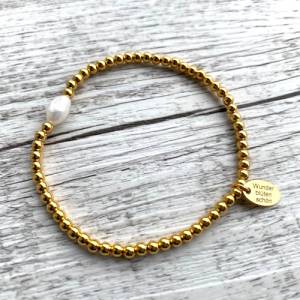 Armband Perlenarmband Süßwasserperlen 925er Sterlingsilber 24 Karat vergoldet elegant schlicht Echtsilber Perlen weiß Bild 1