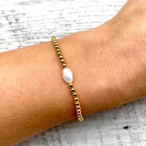 Armband Perlenarmband Süßwasserperlen 925er Sterlingsilber 24 Karat vergoldet elegant schlicht Echtsilber Perlen weiß Bild 3