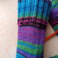 Wollsocken, handgestrickte Socken, Gr 40/41, gestrickte Socken, lila - grün - türkis Bild 3