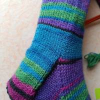 Wollsocken, handgestrickte Socken, Gr 40/41, gestrickte Socken, lila - grün - türkis Bild 4