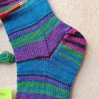 Wollsocken, handgestrickte Socken, Gr 40/41, gestrickte Socken, lila - grün - türkis Bild 5